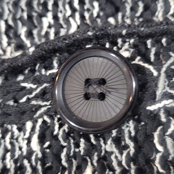 BCBGMAXAZRIA Black White Open Knit Blazer Style Button Closure Cardigan Sweater - Picture 6 of 11